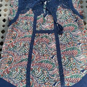 Daniel Rainn Navy Crochet-Trim Multicolor Printed Camisole